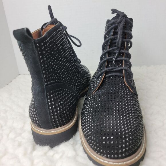 L'Amour Des Pieds Women's Size 7 Black Suede Raynelle Rhinestone Combat Boots - Picture 6 of 9